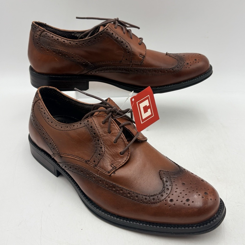 Chaps Men's 9.5M Brown Wingtip Oxford Dress Shoes Leather Brogue New